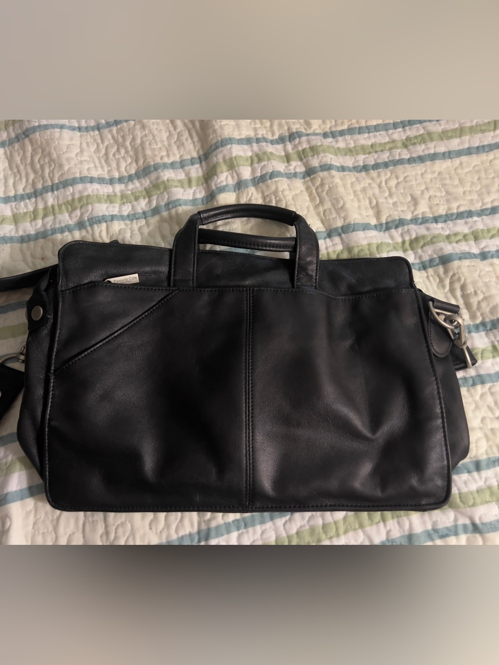 Kenneth Cole New York Black Leather Briefcase/Messenger Bag